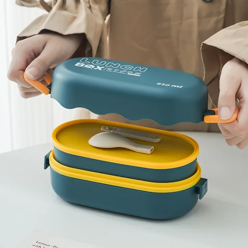 Food Storage With Compartments - 850ML Lunch Box Double-layer Plastic Compartment