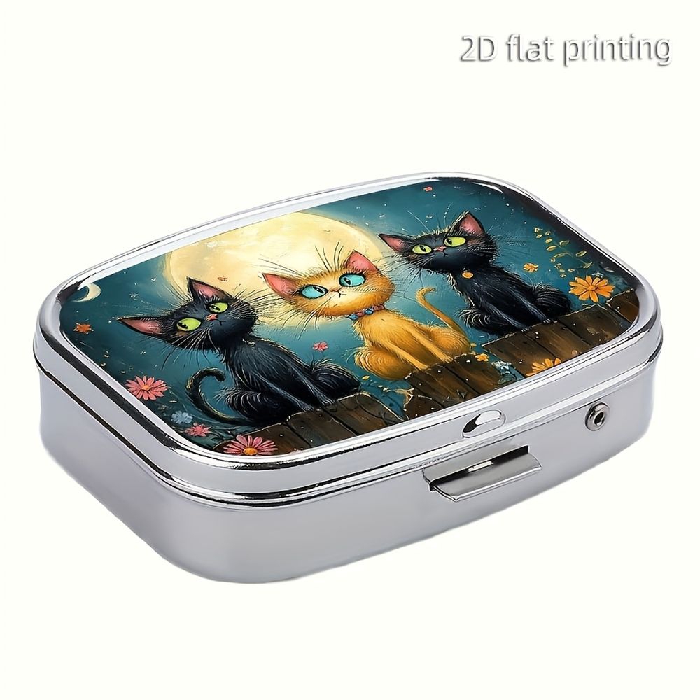 Food Storage Food Safety - 1 Cute Cat-Shaped Metal Pill Box,